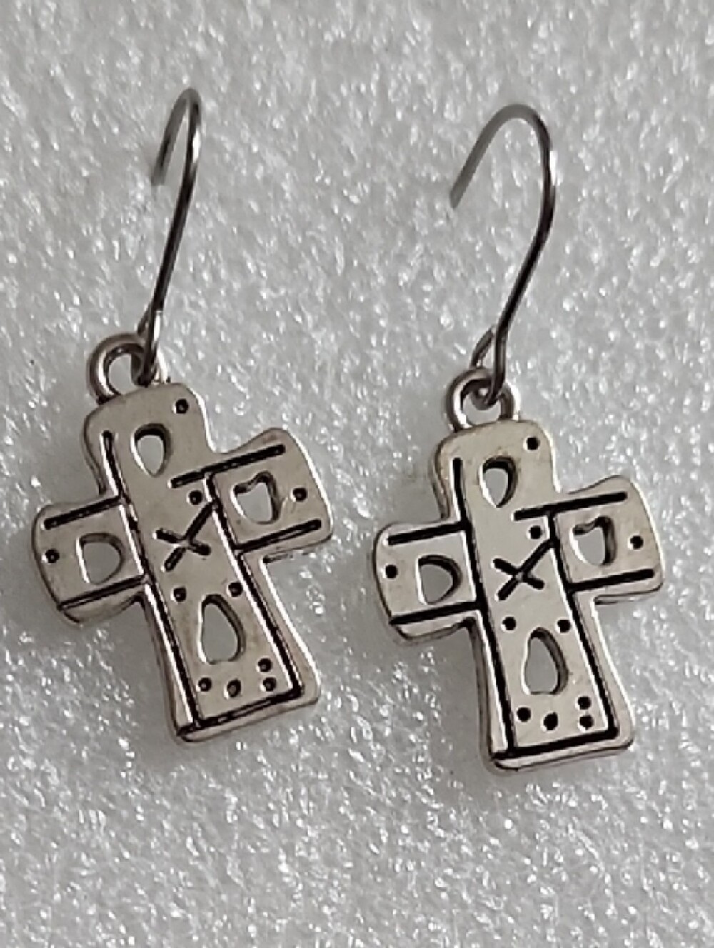Hand Crafted Silver Cross Dangle Earrings